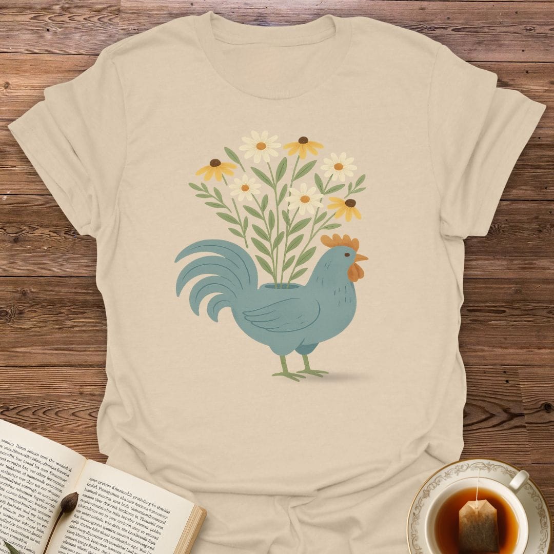 Blue Chicken with Flowers T-Shirt