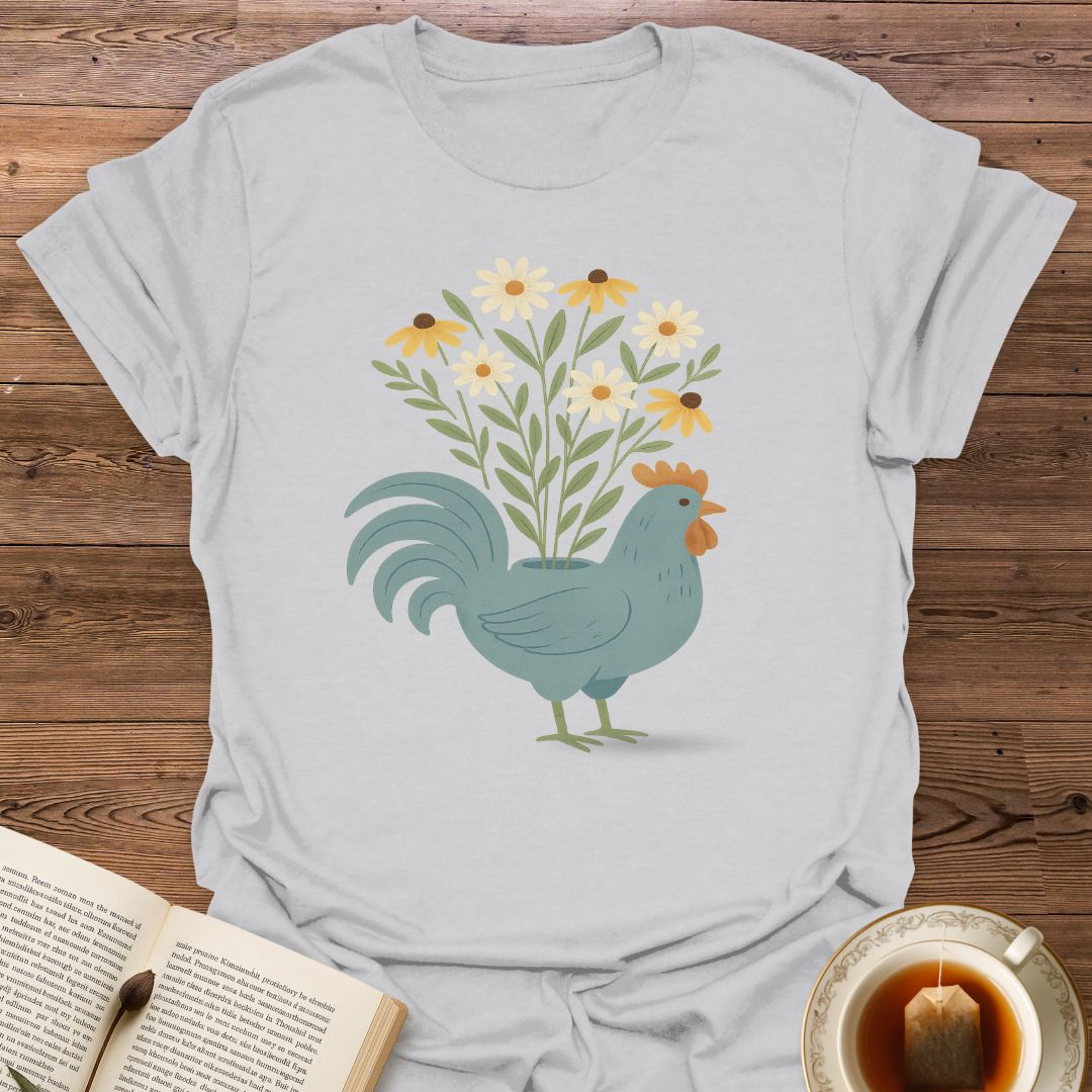 Blue Chicken with Flowers - Classic T-Shirt