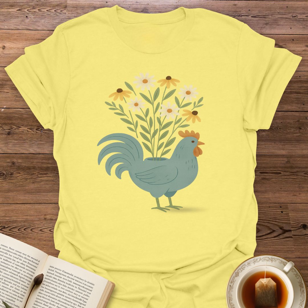 Blue Chicken with Flowers - Classic T-Shirt