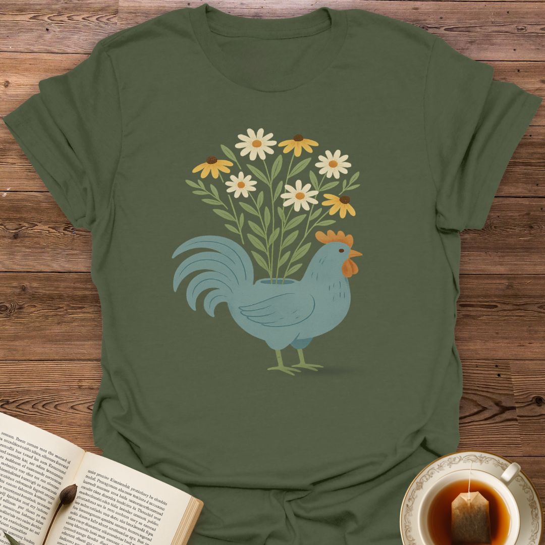 Blue Chicken with Flowers - Classic T-Shirt