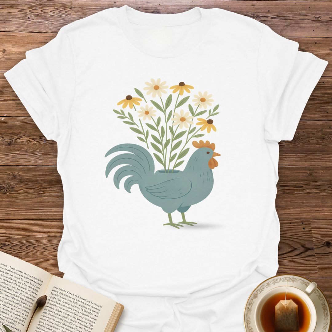 Blue Chicken with Flowers - Classic T-Shirt