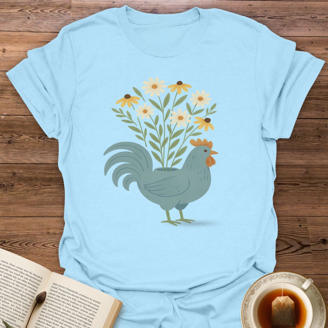 Blue Chicken with Flowers - Classic T-Shirt