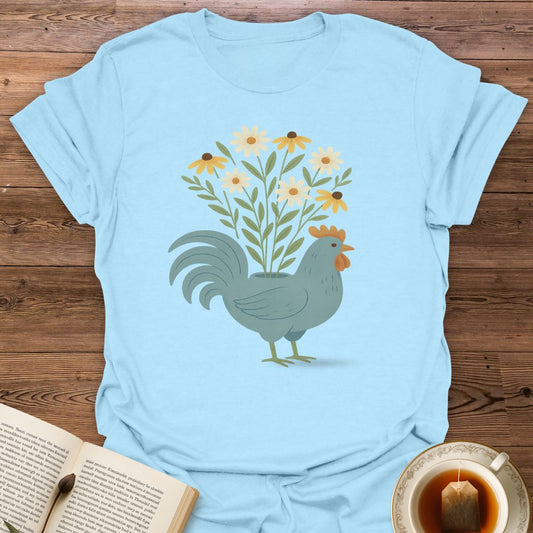 Blue Chicken with Flowers - Classic T-Shirt